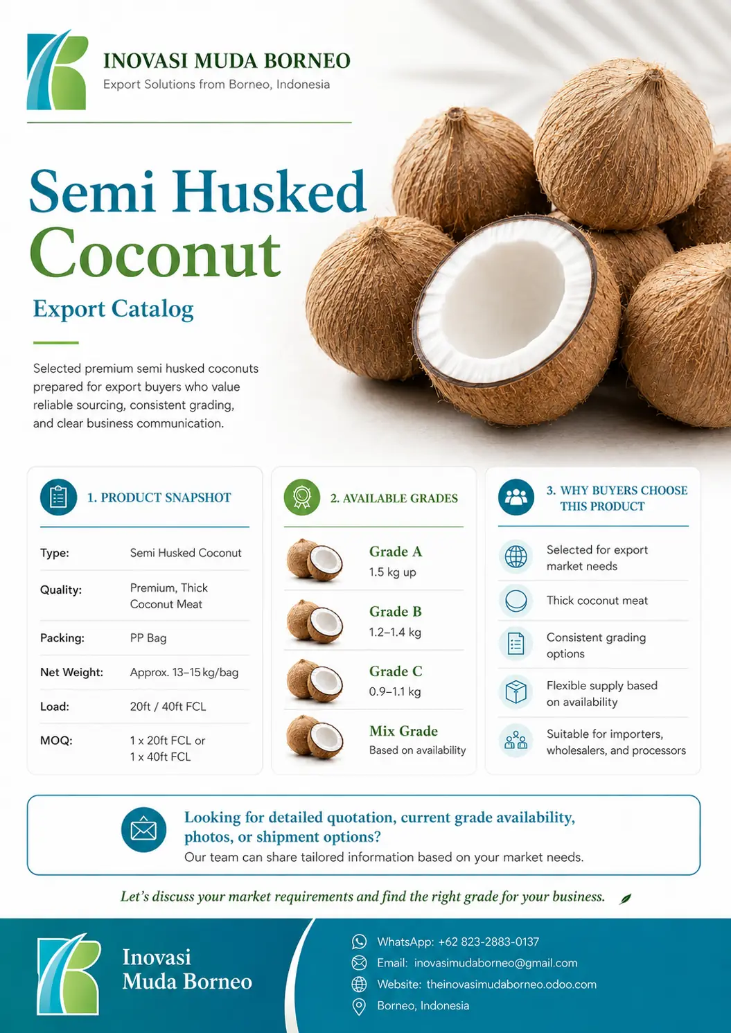 Semi Husked Coconut export catalog by Inovasi Muda Borneo